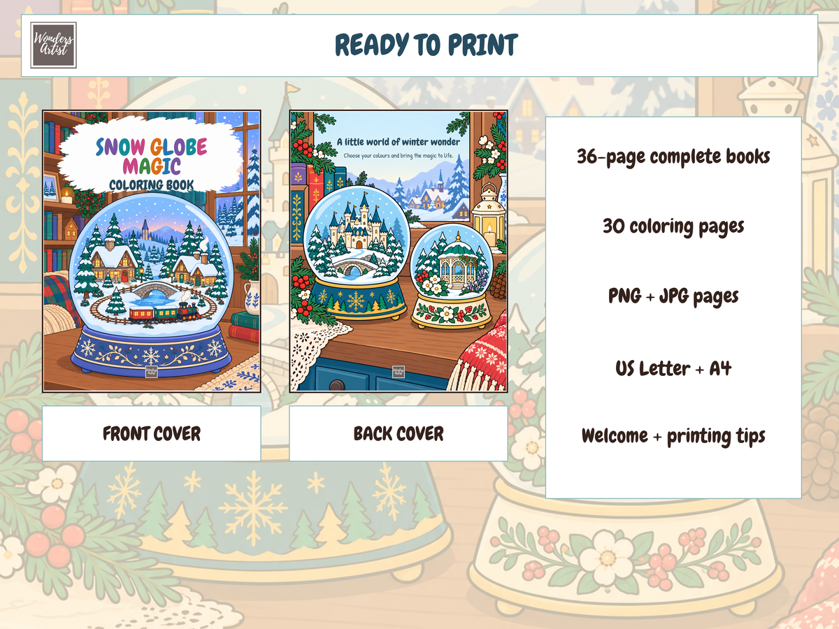 Snow Globe Magic Coloring Book — whats included