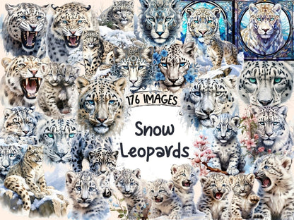 Snow Leopards Watercolor Clipart arctic animals - Wonders Artist