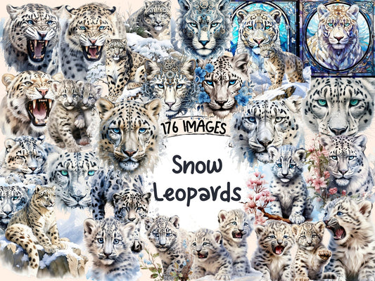 Snow Leopards Watercolor Clipart - High - Quality Instant Digital Download for Creative Projects