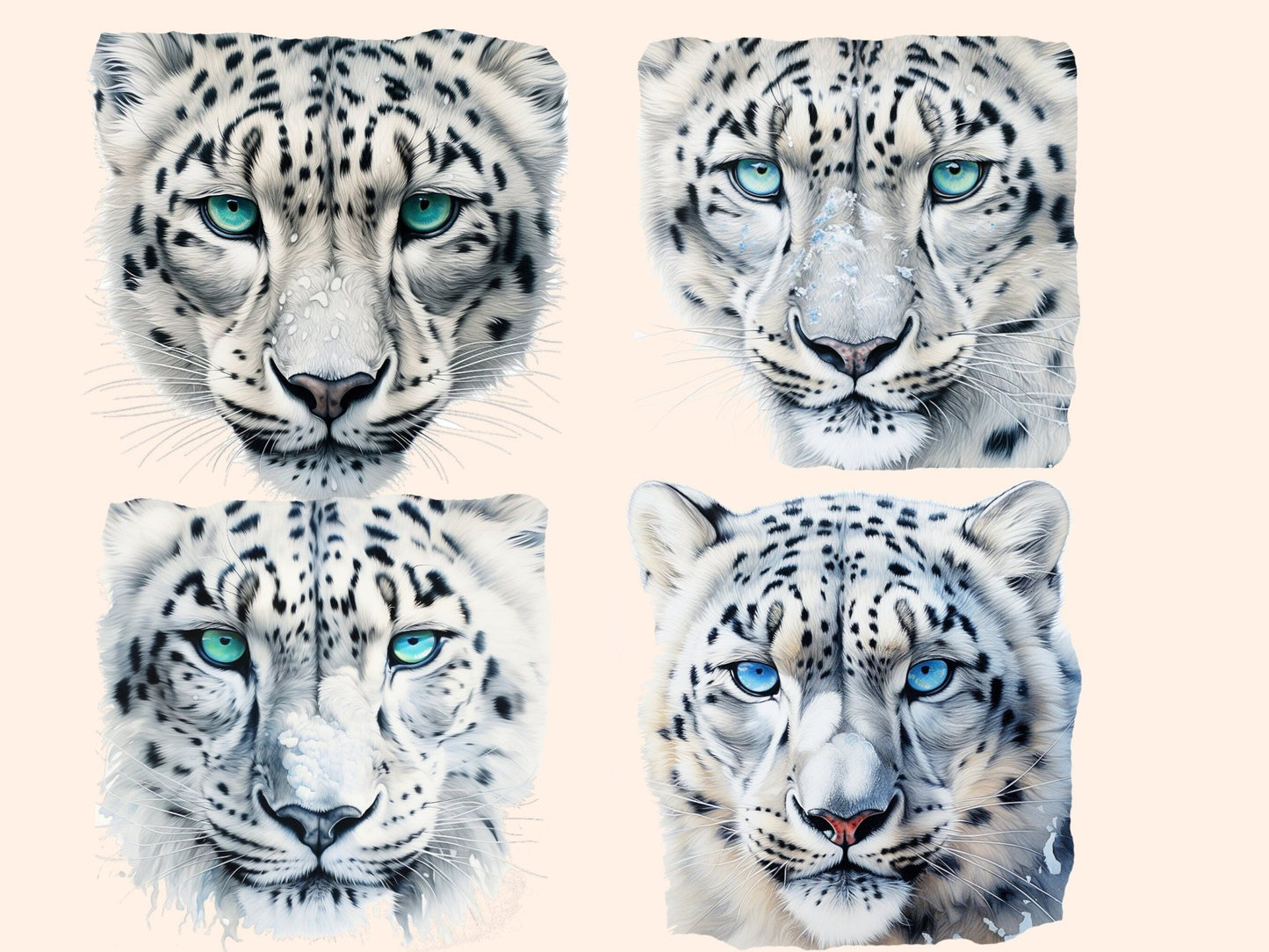 Snow Leopards Watercolor Clipart - High - Quality Instant Digital Download for Creative Projects