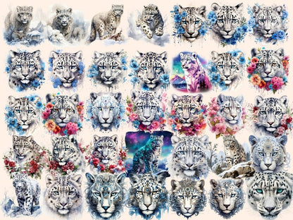 Snow Leopards Watercolor Clipart arctic animals - Wonders Artist