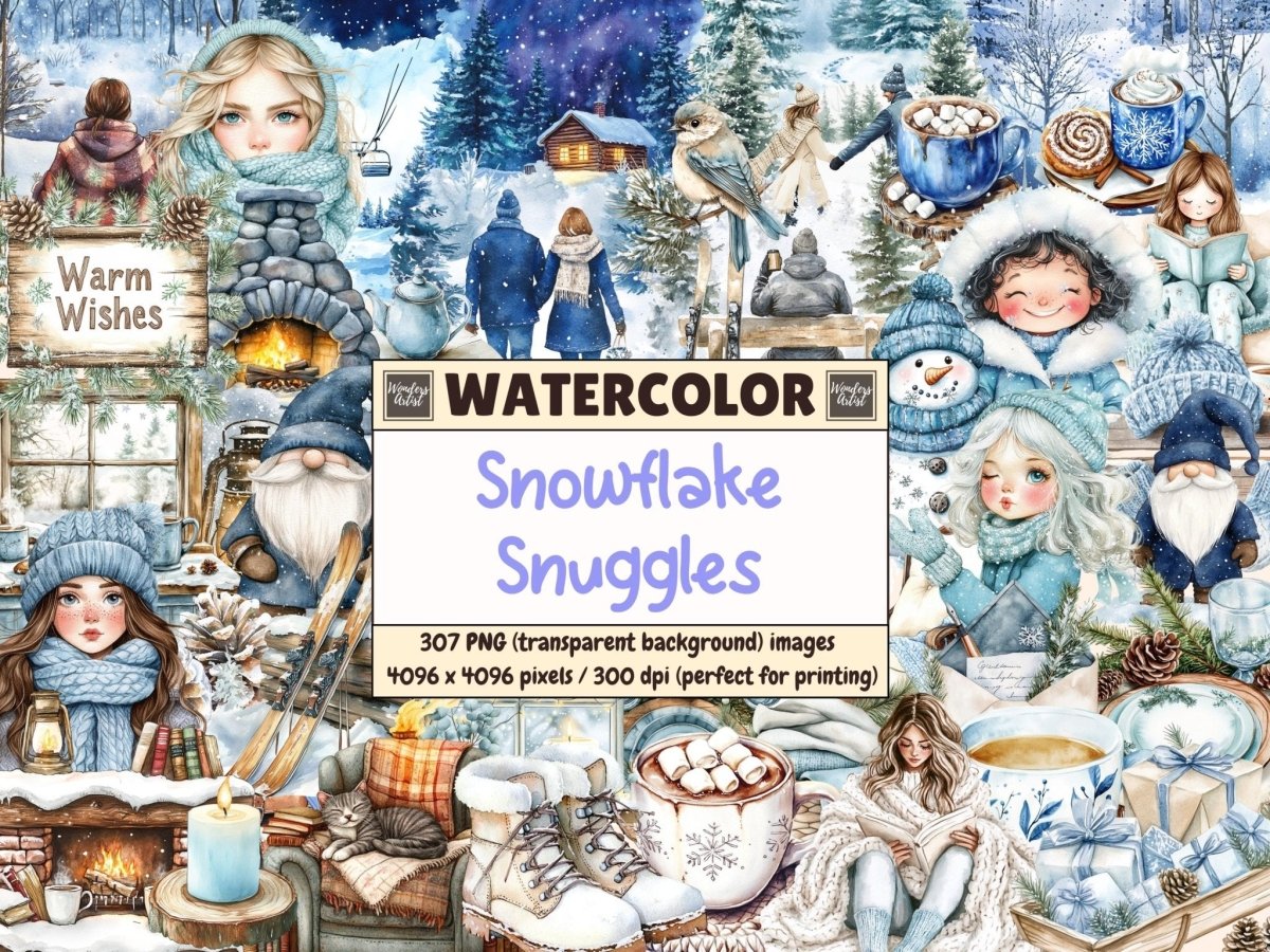 Snowflake Snuggles Watercolor Clipart christmas clipart new bundles all new watercolor - WondersArtist