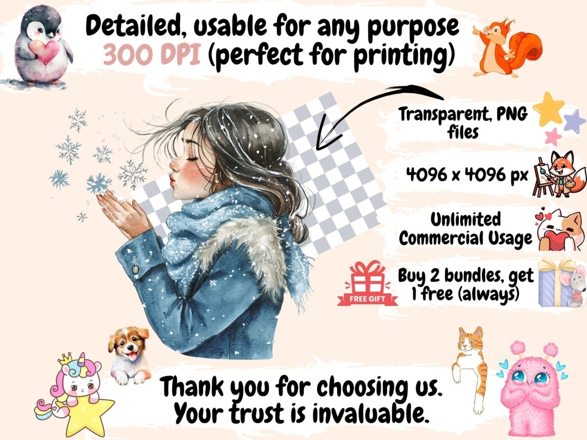 Snowflake Snuggles Watercolor Clipart christmas clipart new bundles all new watercolor - WondersArtist