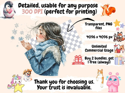 Snowflake Snuggles Watercolor Clipart christmas clipart new bundles all new watercolor - WondersArtist