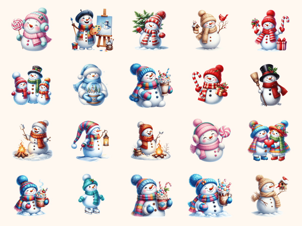 Snowman Clipart All Bundles Clipart Line Art - WondersArtist