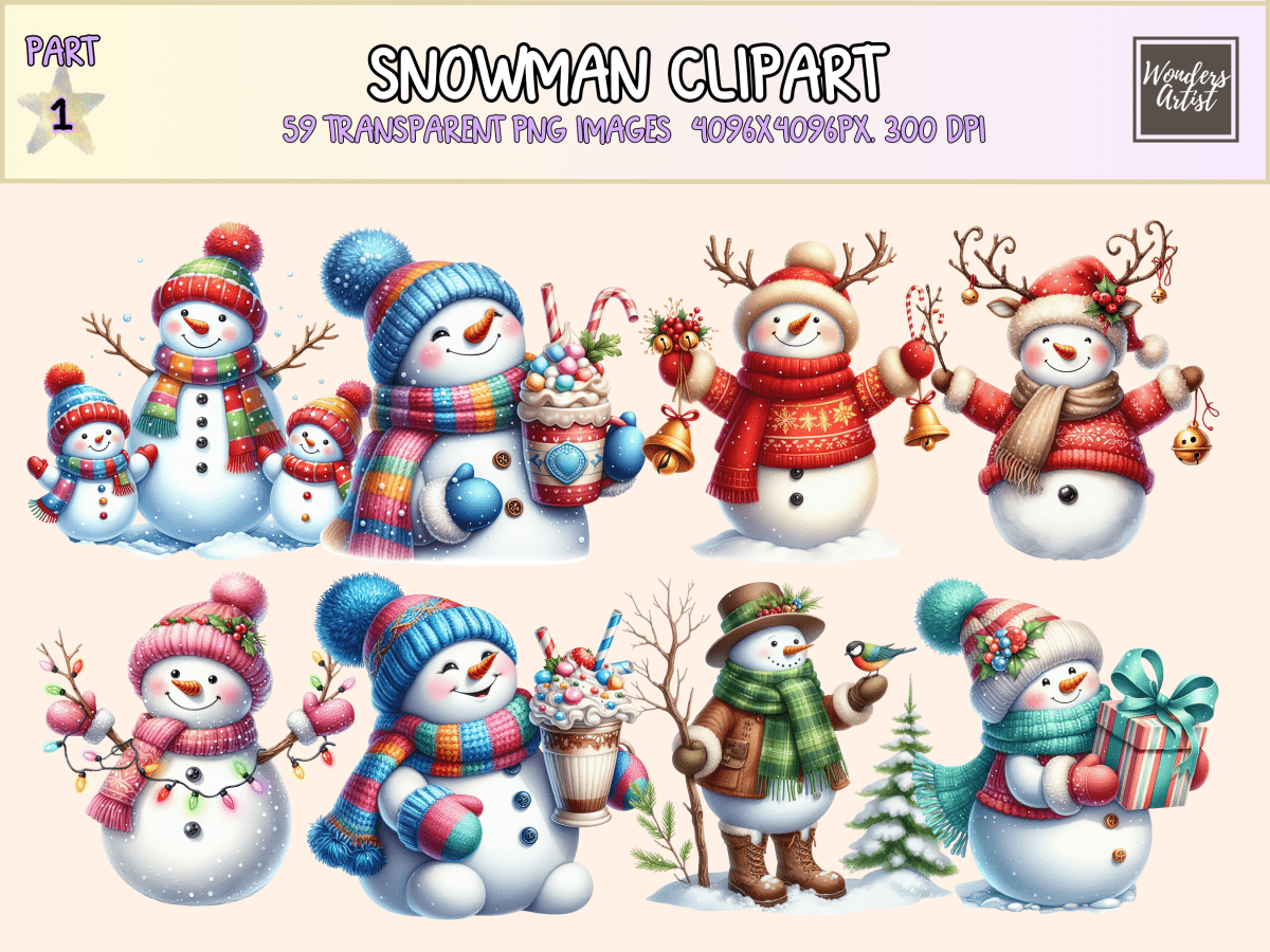 Snowman Clipart All Bundles Clipart Line Art - WondersArtist