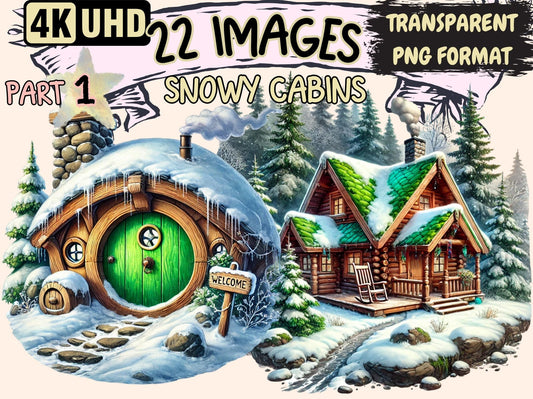 Snowy Cabins Clipart - High - Quality Instant Digital Download for Creative Projects