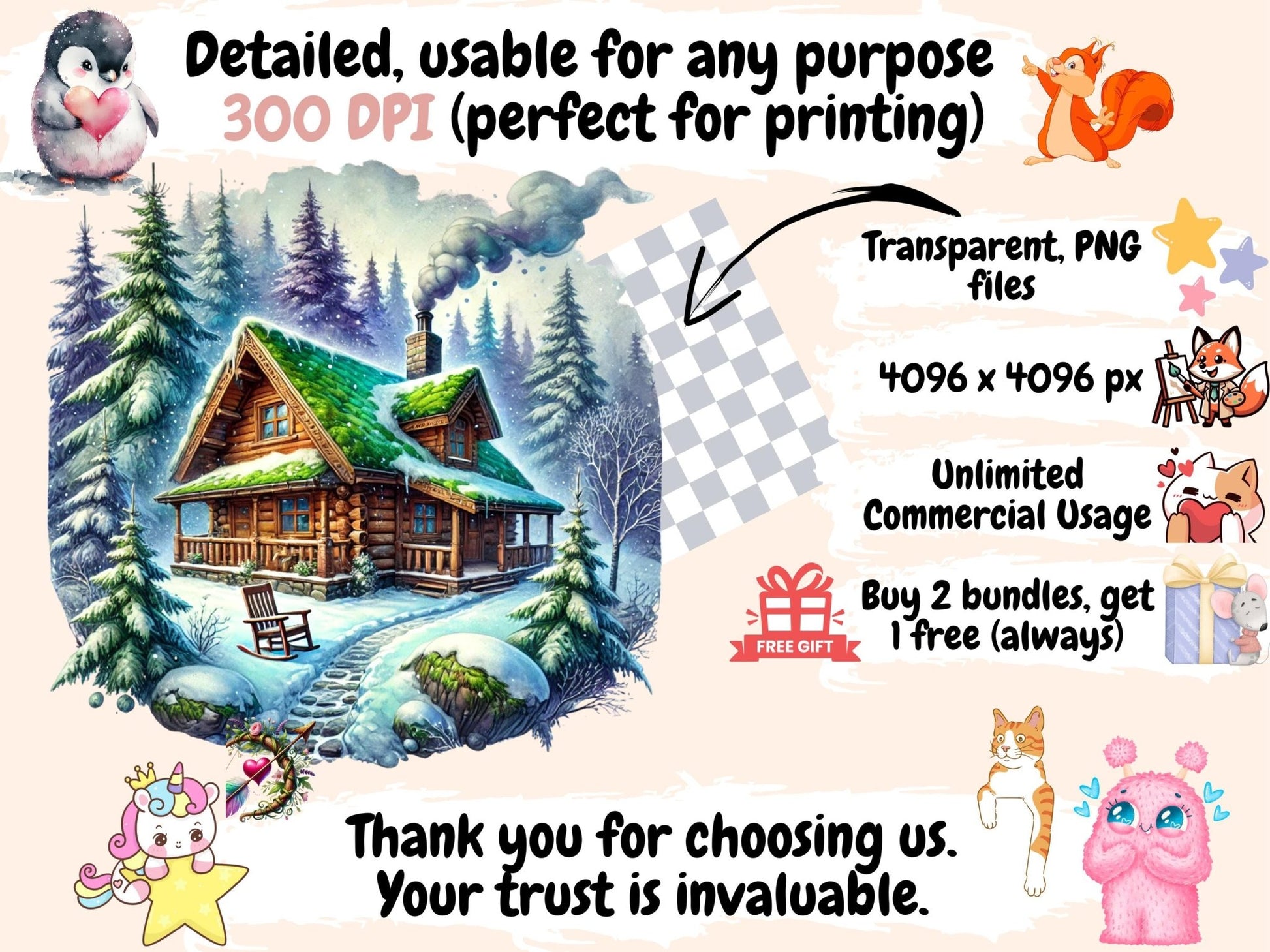 Snowy Cabins Clipart - High - Quality Instant Digital Download for Creative Projects