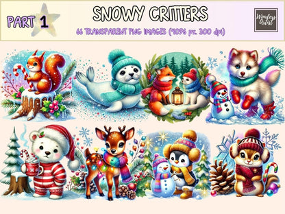 Snowy Critters Clipart animal printables cold weather animals cozy animal art - WondersArtist