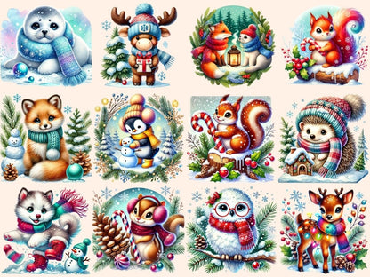 Snowy Critters Clipart animal printables cold weather animals cozy animal art - WondersArtist