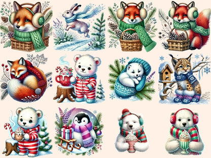 Snowy Critters Clipart animal printables cold weather animals cozy animal art - WondersArtist
