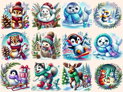 Snowy Critters Clipart animal printables cold weather animals cozy animal art - WondersArtist