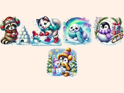 Snowy Critters Clipart animal printables cold weather animals cozy animal art - WondersArtist