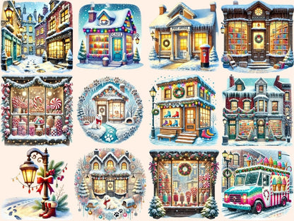 Snowy Downtown Clipart christmas clipart christmas png cozy cityscape png - WondersArtist