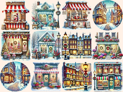 Snowy Downtown Clipart christmas clipart christmas png cozy cityscape png - WondersArtist