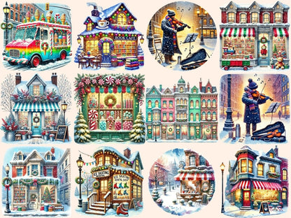 Snowy Downtown Clipart christmas clipart christmas png cozy cityscape png - WondersArtist