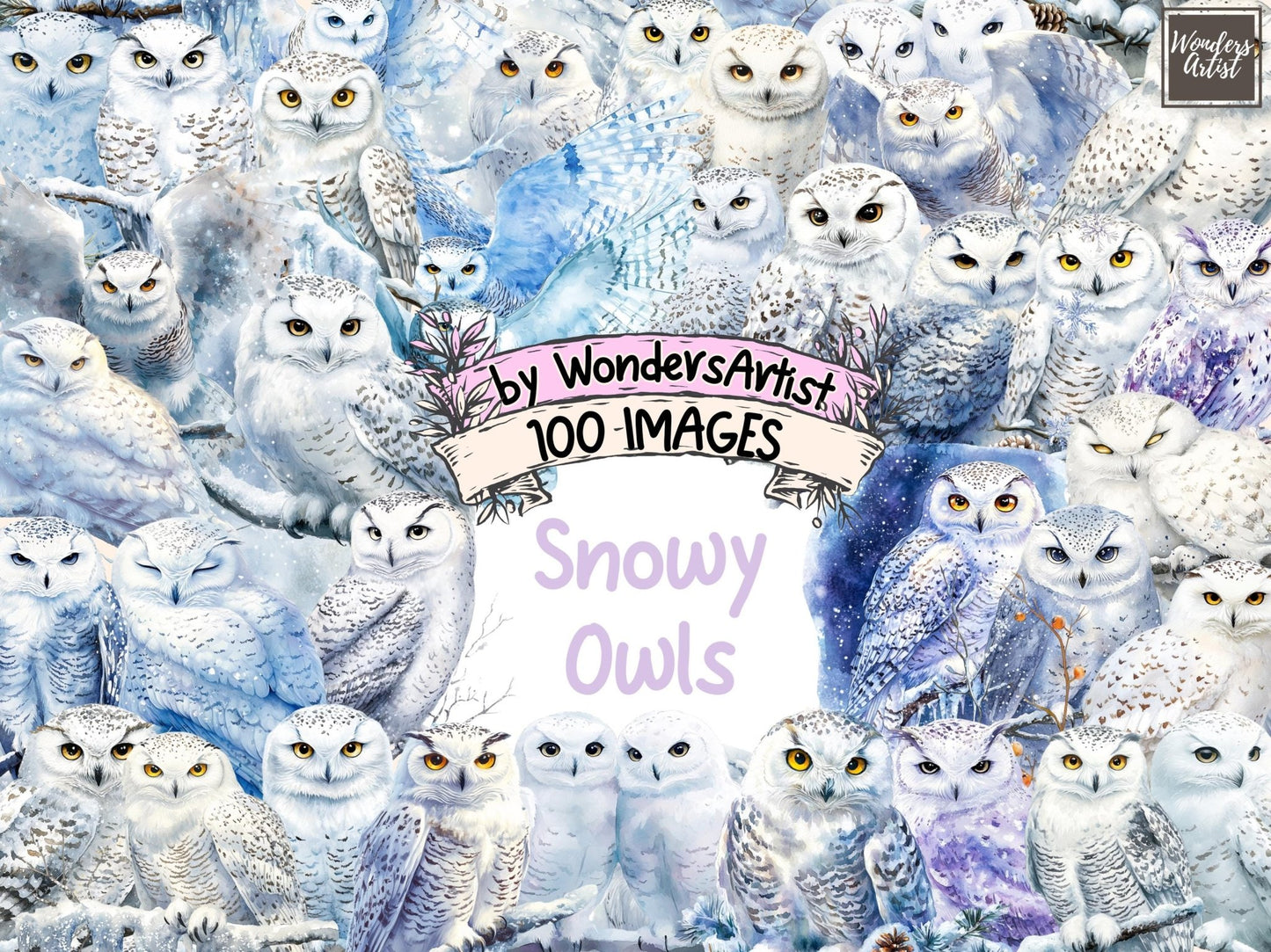 Snowy Owls Watercolor Clipart - High - Quality Instant Digital Download for Creative Projects