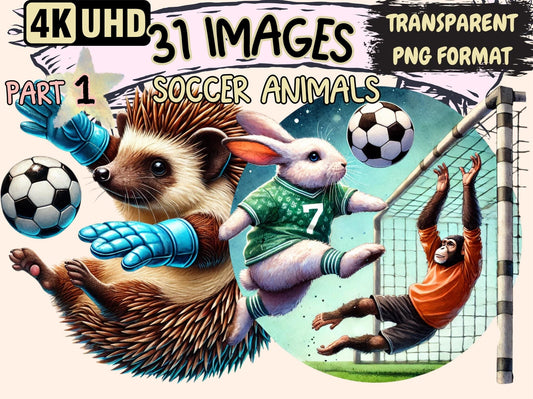 Soccer Animals Clipart - High - Quality Instant Digital Download for Creative Projects