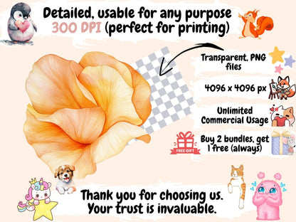 Soft Petals Watercolor Clipart blooming petals png - Wonders Artist