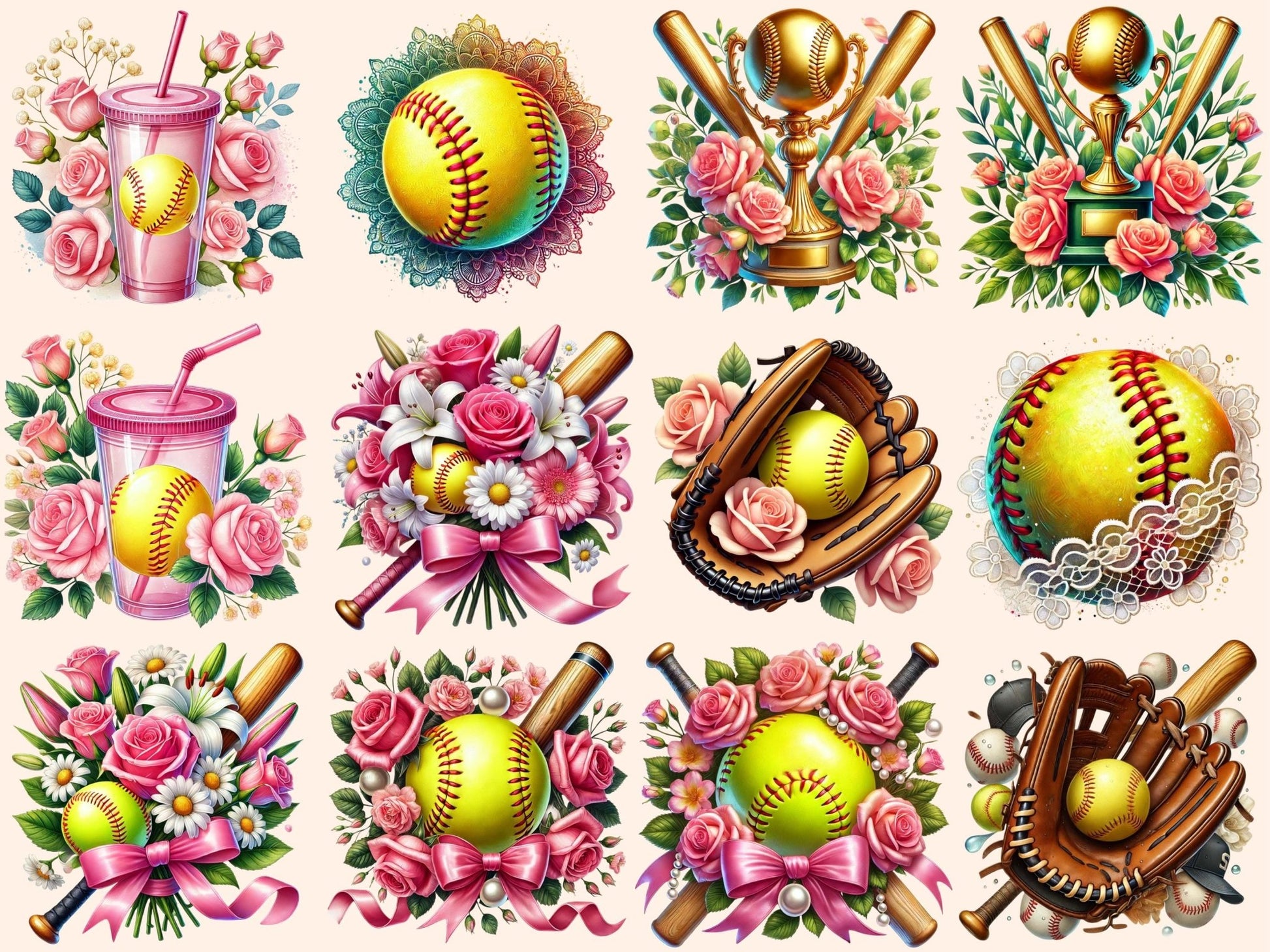 Softball (P2) Clipart - High - Quality Instant Digital Download for Creative Projects