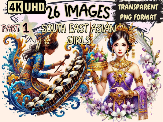 South East Asian Girls Clipart - High - Quality Instant Digital Download for Creative Projects