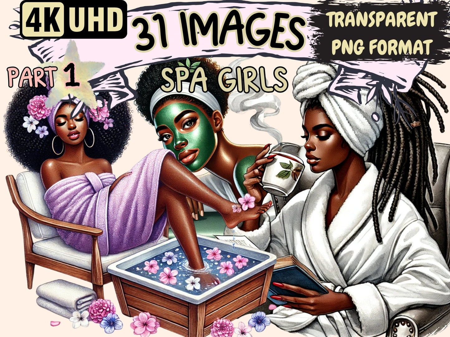 Spa Girls Clipart - High - Quality Instant Digital Download for Creative Projects