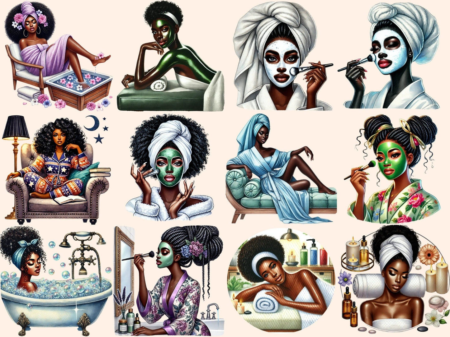 Spa Girls Clipart - High - Quality Instant Digital Download for Creative Projects