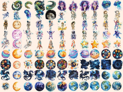 Space Watercolor Clipart alien clipart - Wonders Artist