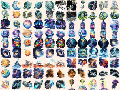 Space Watercolor Clipart alien clipart - Wonders Artist