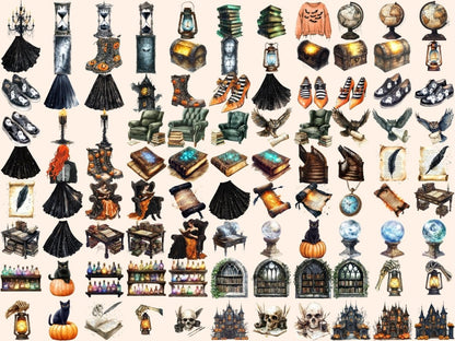 Spooky Academia Watercolor Clipart Academia Clipart - Wonders Artist