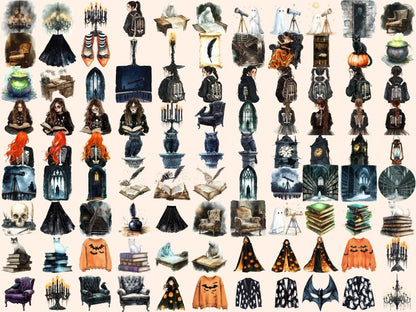 Spooky Academia Watercolor Clipart Academia Clipart - Wonders Artist