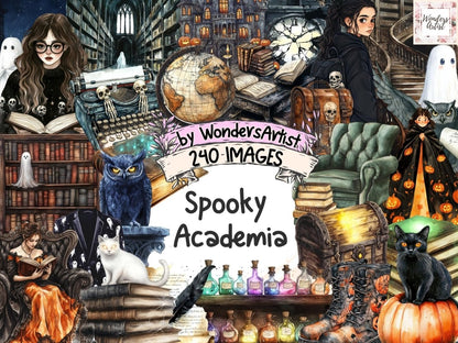 Spooky Academia Watercolor Clipart Academia Clipart - Wonders Artist