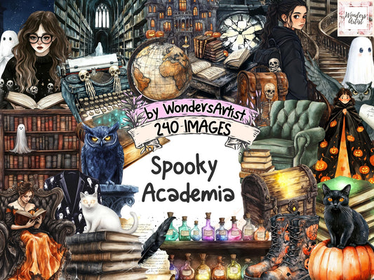 Spooky Academia Watercolor Clipart - High - Quality Instant Digital Download for Creative Projects