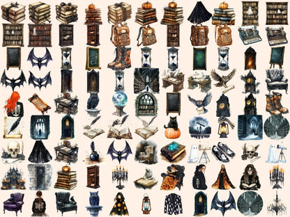 Spooky Academia Watercolor Clipart Academia Clipart - Wonders Artist