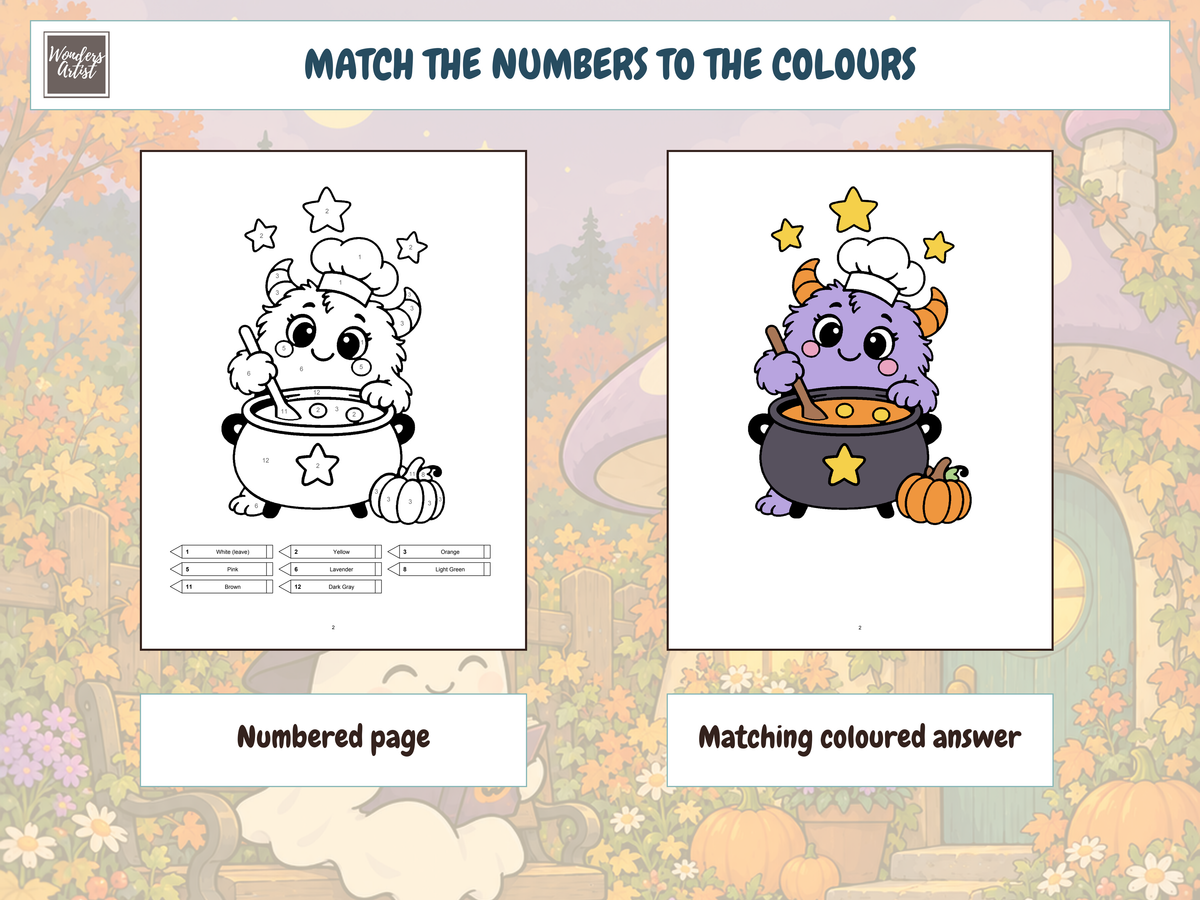 Spooky Color-by-Number Coloring Book — coloring page and answer