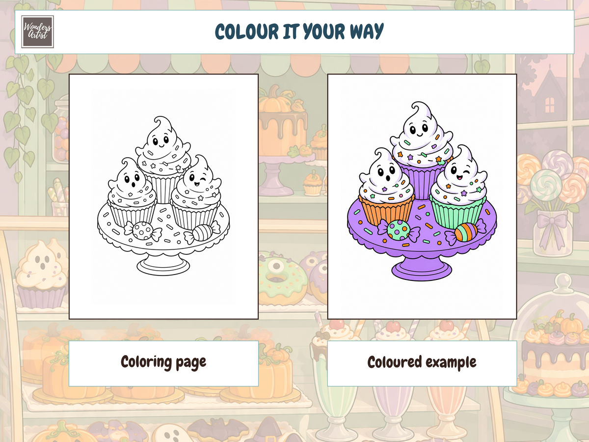 Spooky Sweet Treats Coloring Book — coloring page and example