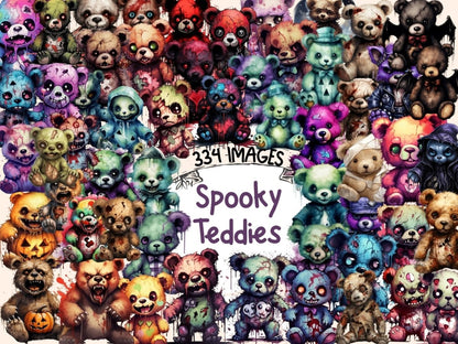 Spooky Teddies Watercolor Clipart cute monster clipart - Wonders Artist