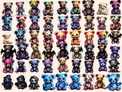 Spooky Teddies Watercolor Clipart cute monster clipart - Wonders Artist