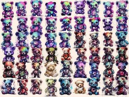 Spooky Teddies Watercolor Clipart cute monster clipart - Wonders Artist