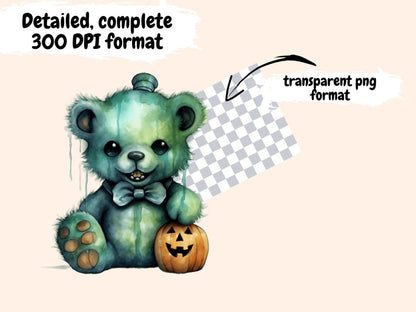 Spooky Teddies Watercolor Clipart cute monster clipart - Wonders Artist