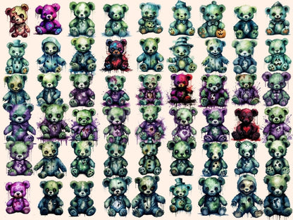 Spooky Teddies Watercolor Clipart cute monster clipart - Wonders Artist