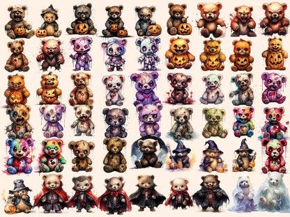 Spooky Teddies Watercolor Clipart cute monster clipart - Wonders Artist