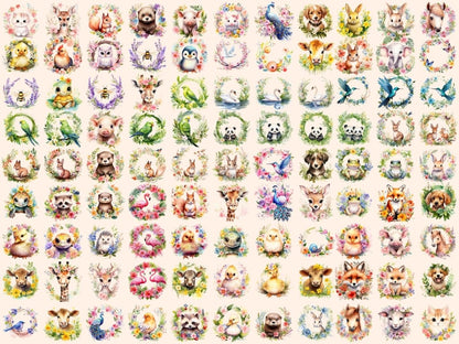 Spring Animal Wreaths Watercolor Clipart animal clipart - Wonders Artist