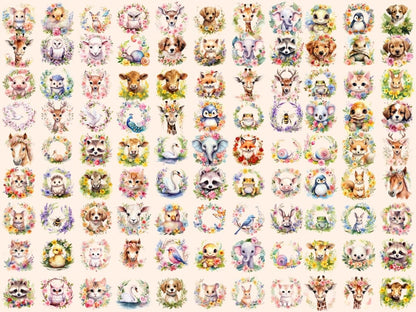 Spring Animal Wreaths Watercolor Clipart animal clipart - Wonders Artist