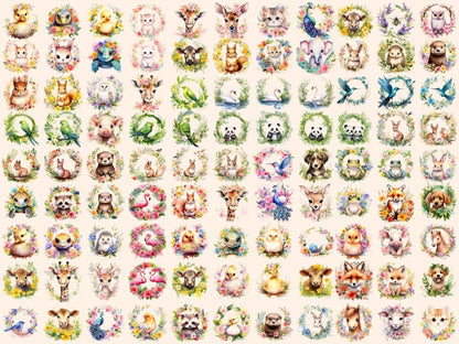 Spring Animal Wreaths Watercolor Clipart animal clipart - Wonders Artist