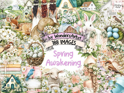 Spring Awakening Watercolor Clipart Blooming Flowers Art - Wonders Artist