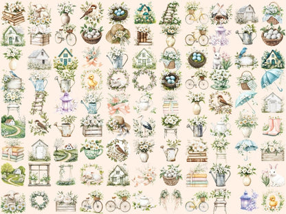 Spring Awakening Watercolor Clipart Blooming Flowers Art - Wonders Artist