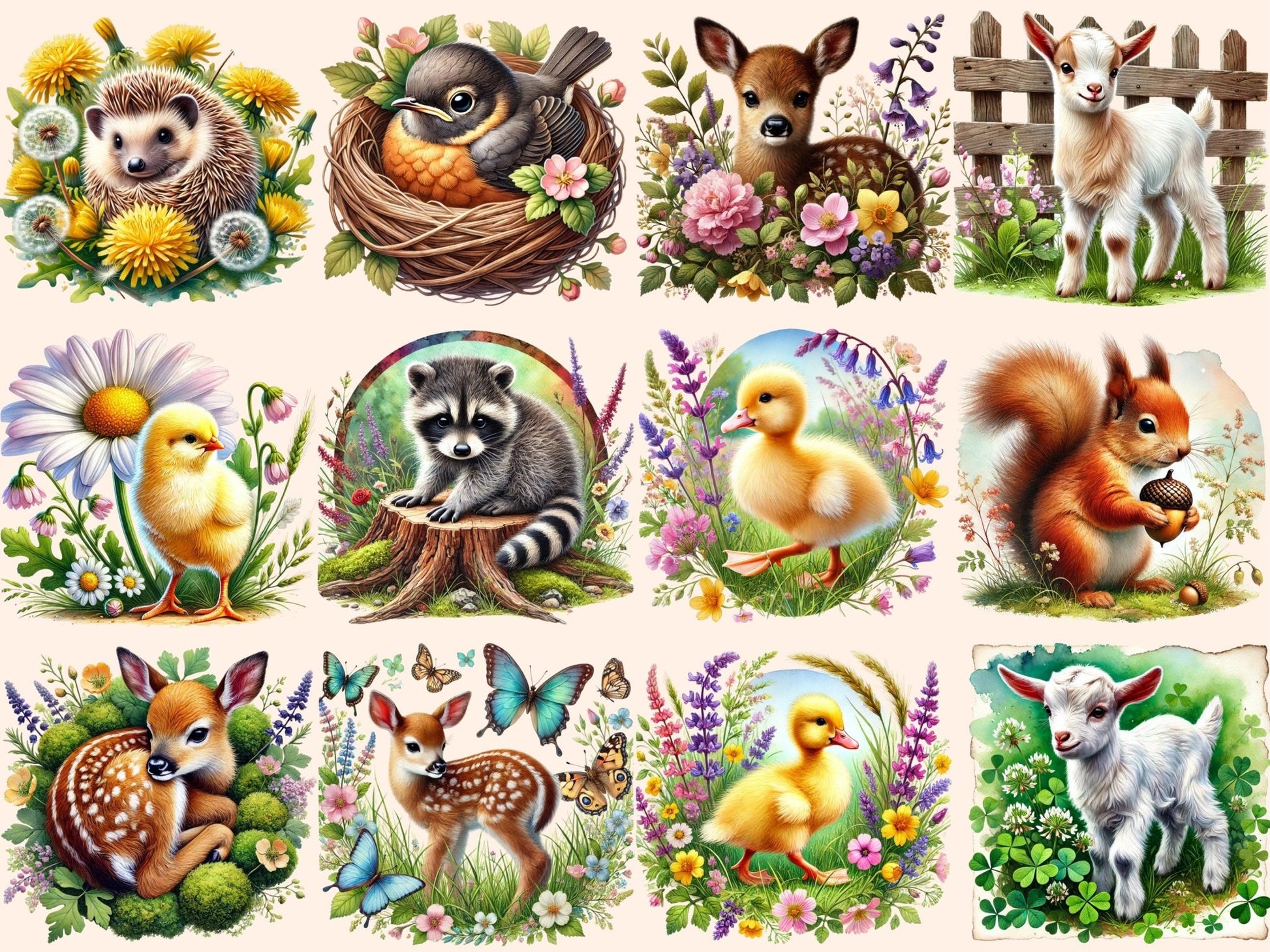 Spring Baby Animals (P2) Clipart - High - Quality Instant Digital Download for Creative Projects