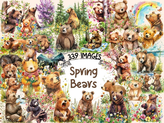 Spring Bears Watercolor Clipart bear clipart - Wonders Artist