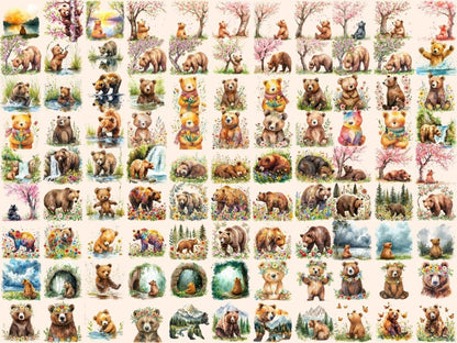 Spring Bears Watercolor Clipart bear clipart - Wonders Artist